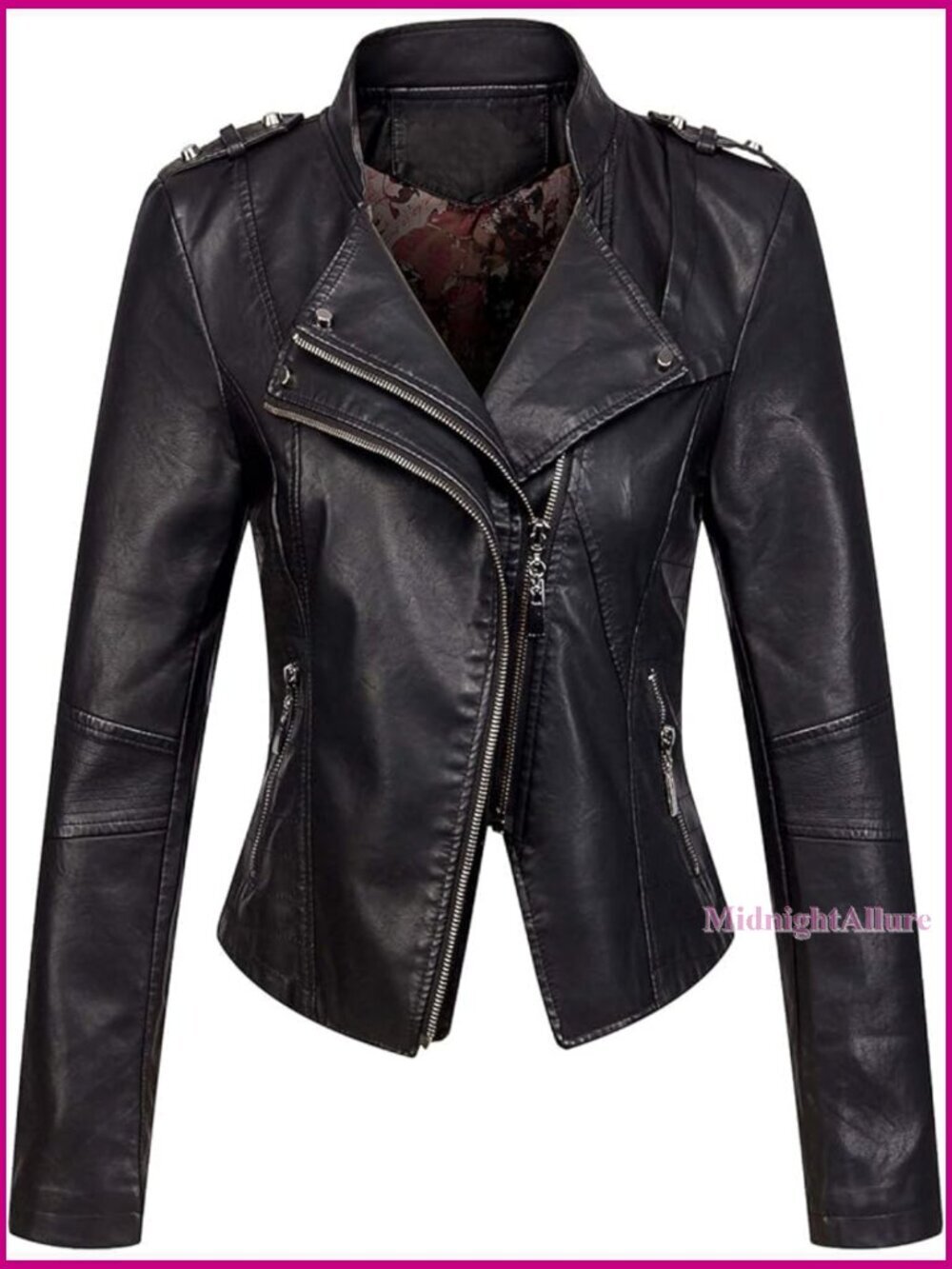 Faux Leather Cropped Moto Jacket Asymmetric Zip Slim Fit